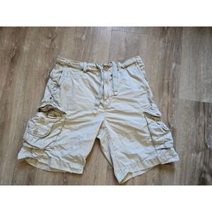 Saltaire Mens Summer Twill Cargo Shorts Khaki Tan Cotton Size 34 comfort